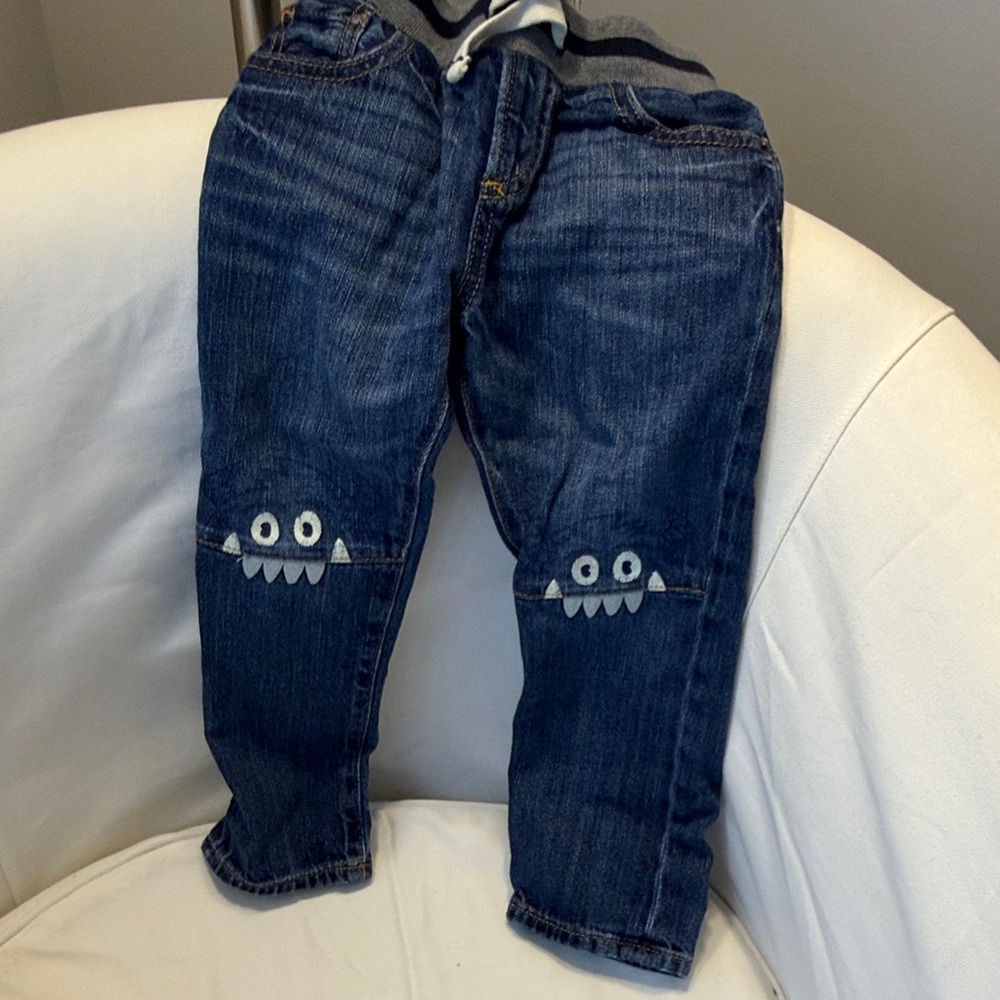 GAP Boys Blue Denim Jeans with Monster Knee Patches